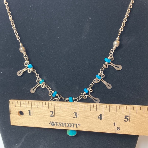 16" Turquoise Color Drop and Dangle Necklace - Picture 5 of 10